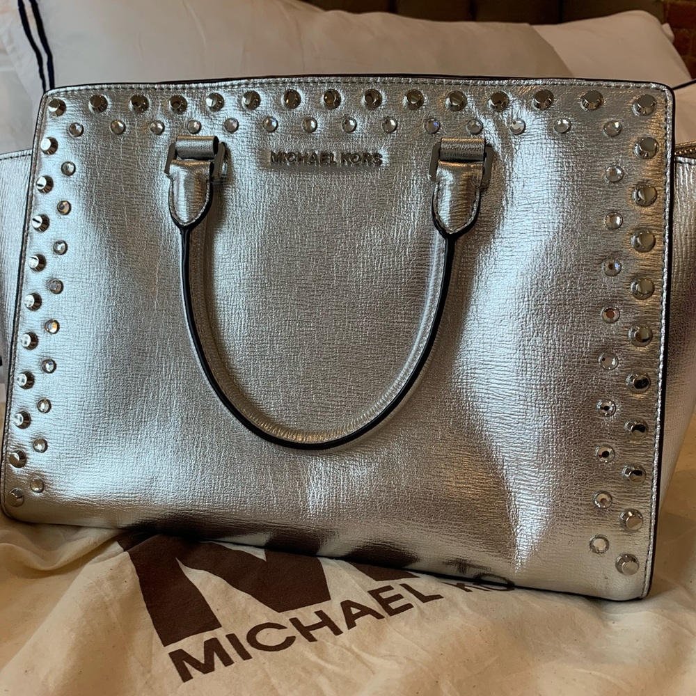 Silver embellished Michael Kors handbag